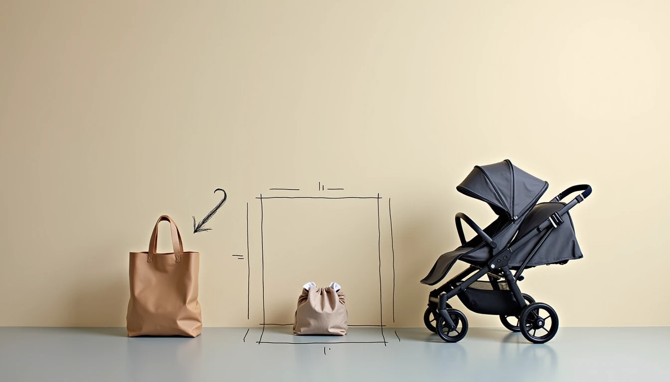 Double stroller inside trunk outline with grocery bag outside