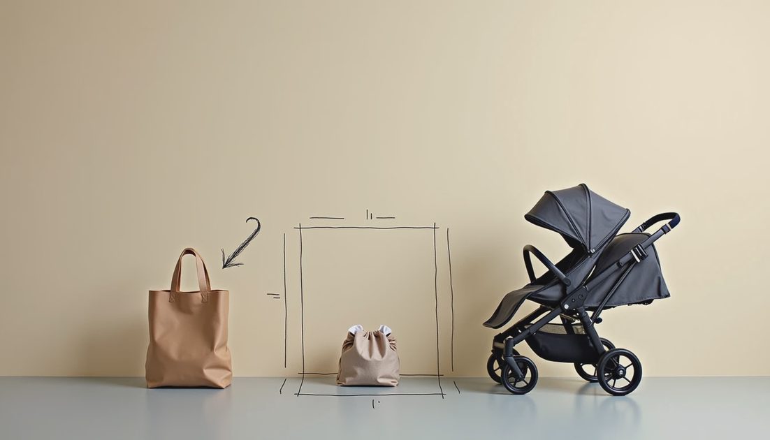Trunk Space Gets Tight Fast Double stroller inside trunk outline with grocery bag outside