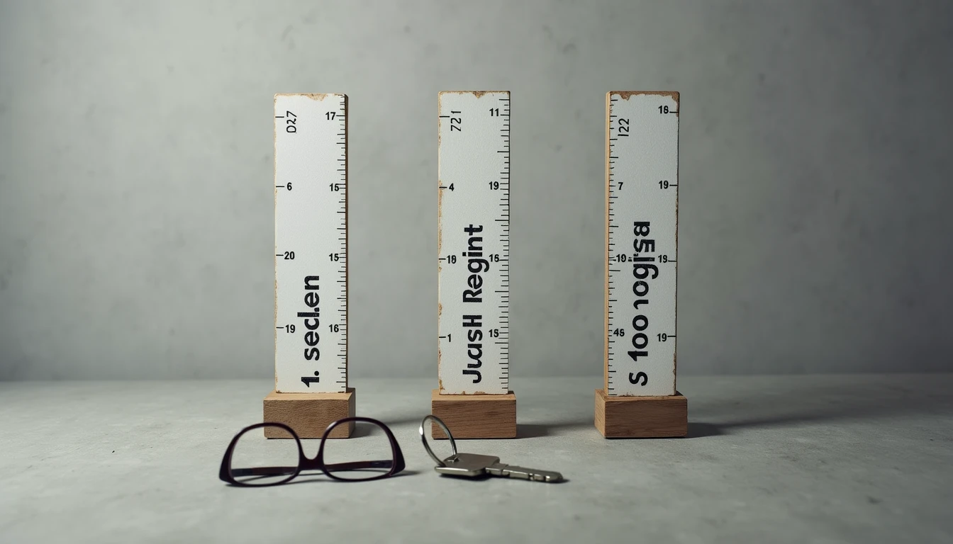 Three measuring scales at 12 16.5 and 19 inches with reading glasses